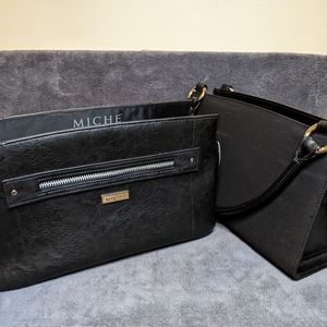 Miche Alana Classic Miche Retired Black Faux Leather Handbag Zippered Accents